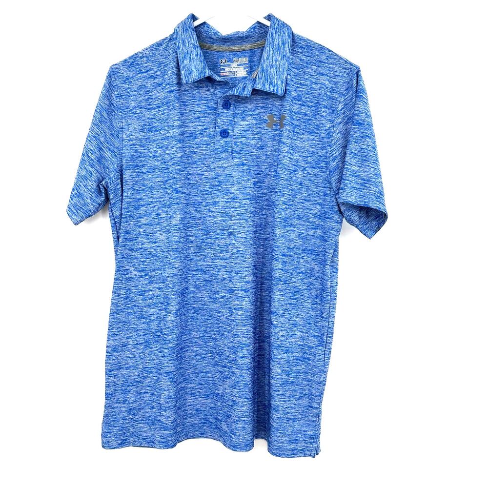 Under Armour‎ Size Youth XL Polo Shirt Blue Heather Short Sleeve Heat Gear Loose